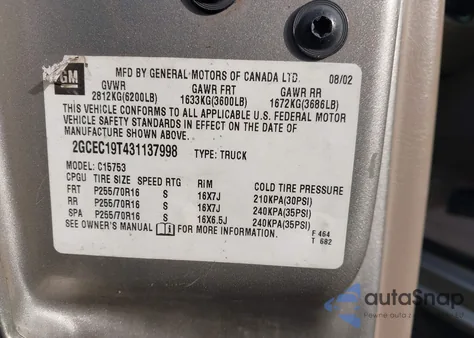 2003 Chevrolet Silverado 1500 Ls from USA, damaged, VIN 2GCEC19T431137998